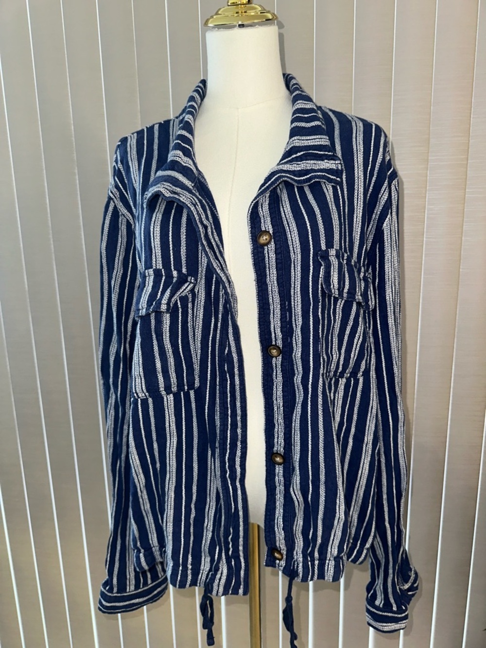 Striped Navy Utility Button-Up Jacket